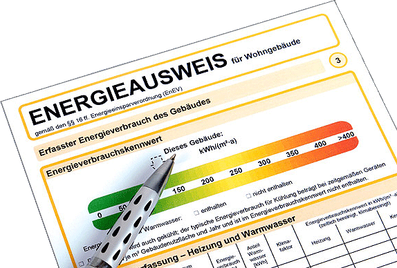 Energieausweis beim Immobilienverkauf in Schongau - Stockhausen Immobilienteam berät Sie zu allen notwendigen Unterlagen Energieausweis für Wohngebäude mit Energieverbrauchskennwert-Skala - Pflichtdokument beim Immobilienverkauf und -vermietung in Schongau