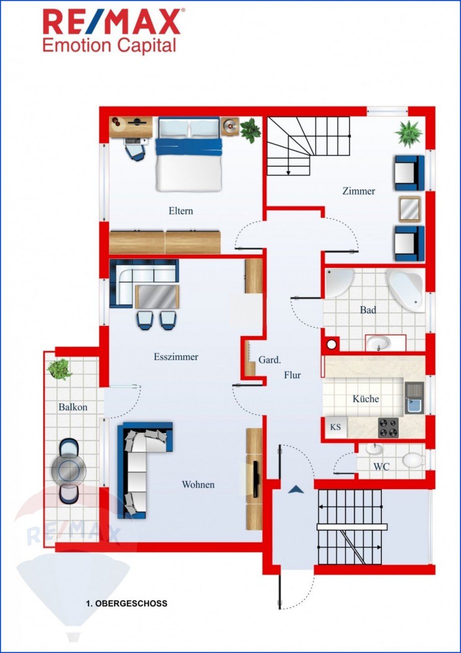 Grundriss 1.Obergeschoss Etagenwohnung Kaufbeuren / Kaufbeuren-Neugablonz